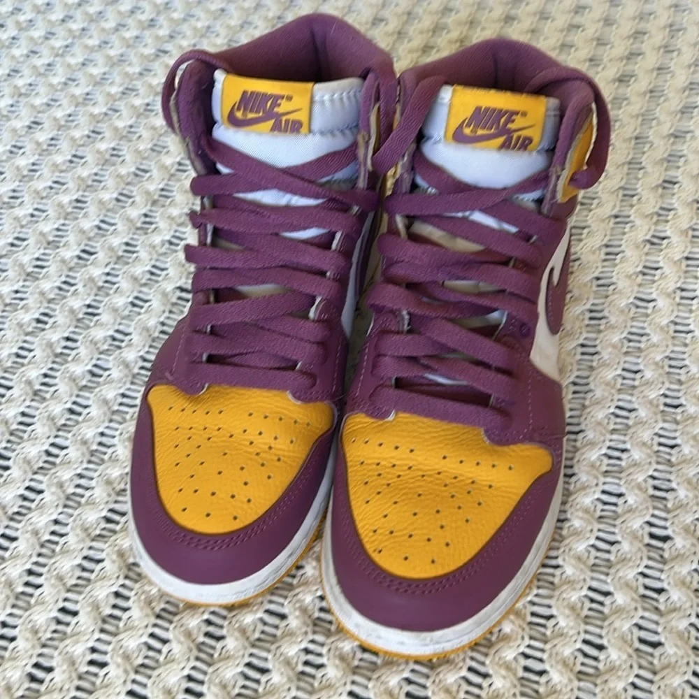 NIKE AIR JORDAN 1 Retro High OG Brotherhood Purple and Yellow Sneakers | 4.5Y